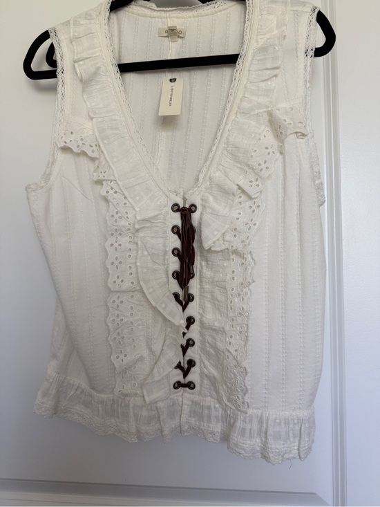 Pilcro Tops - Pilcro White Eyelet Ruffle Tank with Brown Corset Tie